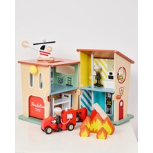 Ahşap Itfaiye Istasyonu ve Garaj Seti - Araçlı & Figürlü (13 Parça)