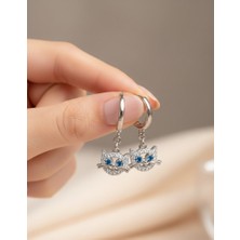 Keskin Gümüş 925 Ayar Gümüş Kedi Tasarım Kadın Küpe Sevgililer Günü Hediye