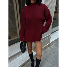 Mery Mery Boutique Bordo Salaş Geniş Kollu Uzun Kazak