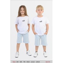 Mavi Boncukk Çocuk Yazlık Tişört Şort Takımı - Unisex 2'li Kombini