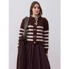 Mery Mery Boutique Yakası Dantelli Gold Düğmeli Çizgili Hırka