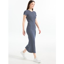 Vero Moda Bisiklet Yaka Lacivert Uzun Kadın Elbise Vmsea Ss 7/8 Dress Jrs
