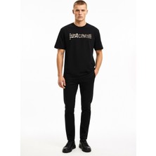 Just Cavalli Bisiklet Yaka Siyah Erkek T-Shirt 78PM601 Logo Leo
