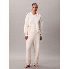 Calvin Klein Beyaz Kadın Kapüşonlu Standart Fit Sweatshirt Plush Hoodıe.
