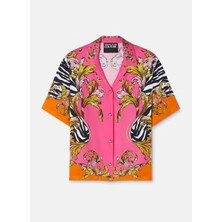 Versace Jeans Couture Standart Gömlek Yaka Çizgili Pembe Kadın Gömlek 78HAL2P9