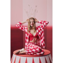 Penti Kırmızı Pantolon Pijama Takımı Kadın Düğmeli Gömlek ile Şık ve Rahat Tasarım