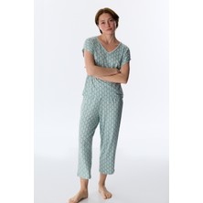 Penti Yeşil Alia Kapri Çiçekli Kısa Kollu Pijama Takımı
