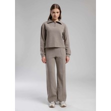 Lee Cooper Dik Yaka Düz Vizon Kadın Sweatshırt 261 Lcf 241015 Vegas Vızon