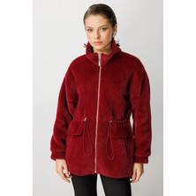 Ekol Kadın Fermuarlı Bordo Peluş Manto 06103