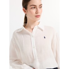 Polo Ralph Lauren Standart Gömlek Yaka Düz Beyaz Kadın Gömlek 21564377