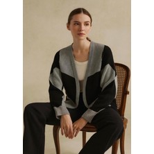 Yuga Knitting Kadın Kare Desenli Tasarım Kalın Yumuşak Dokulu Triko Hırka Ceket