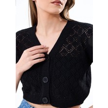 Yuga Knitting Ajurlu Delikli Kısa Kol Mevsimlik Triko Hırka