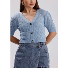 Yuga Knitting Ajurlu Delikli Kısa Kol Mevsimlik Triko Hırka