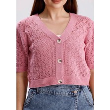 Yuga Knitting Ajurlu Delikli Kısa Kol Mevsimlik Triko Hırka