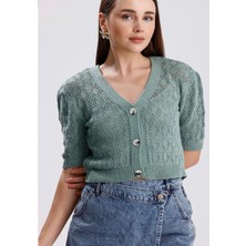 Yuga Knitting Ajurlu Delikli Kısa Kol Mevsimlik Triko Hırka