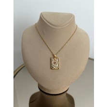Laris Accessories Pembe Taşlı Gold Çark Model Tarot Çelik Kolye