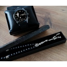 Erkek Saat Erkek Kol Saatleri Atatürk Temalı Erkek Saat ve Harfli Tesbih Kombini Baskılı Kol Saati Erkeğe Hediye