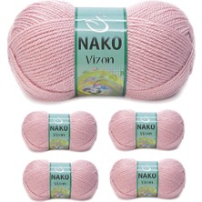 Nako 5 Adet Vizon Premium Akrilik El Örgü Ipi Yünü Renk NO:10275 Pembemsi Pudra
