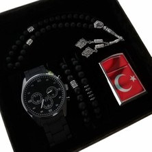 Erkek Kombin Saat Seti Çakmak Tesbih Bileklik Babalar Günü Hediye Doğum Günü Hediyesi