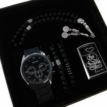 Sevgiliye Hediye Erkek Saat Seti Erkek Kol Saati Çakmak Bileklik Tesbih Hediye Seti Doğum Günü Hediyesi