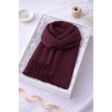 Soft Touch Püskül Detaylı Yün Dokulu Premium Bordo Şal & Atkı (195 x 45 Cm)