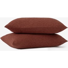 Barine Damask Jakarlı Yastık Kılıfı 2'li Set Kızıl Toprak