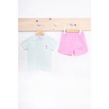 U.S. Polo Assn Kız Bebek Tulum  Pamuk Gömlek Yaka Nil Yeşili ve Pembe Renk Kombin