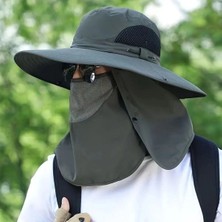 Güneş Koruyuculu Nefes Alabilen Maskeli ve Boyun Kapaklı Geniş Kenarlı Balıkçı Şapkası