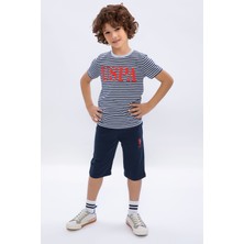 U.S. Polo Assn. Çizgili Lacivert Erkek Çocuk Kapri Takım