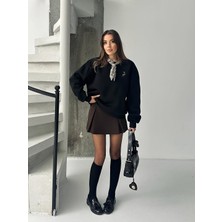 Savorzy Fularlı Ceylan Nakışlı Siyah Sweatshirt