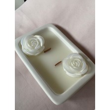 MumKusag Özel Tasarım Sedefli Gül Detaylı Ahşap Fitilli Beton Mum