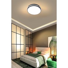 Antrasit Şerit Akrilikli 50CM Çap LED Tavan Lambası, Renkli Kumandalı, Dimli
