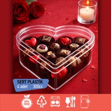 Sevgililer Günü Kalpli Kutu 4’lü Kapaklı, Mika Sert Plastik Şeffaf Hediye Kutusu, 300 cc Çikolata, Tatlı, Lokum, Şekerleme, Kuruyemiş