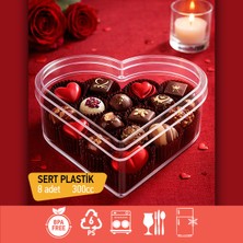 Sevgililer Günü Kalpli Kutu 8’li Kapaklı, Mika Sert Plastik Şeffaf Hediye Kutusu, 300 cc Çikolata, Tatlı, Lokum, Şekerleme, Kuruyemiş