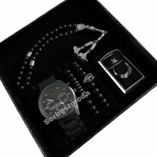 Erkek Kol Saati Hediye Seti Sevgiliye Hediye Saat Kombini Tespih Bileklik Saat Çakmak Kombini