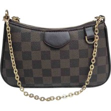 Moda Fiesta Damalı Kadın Kahverengi Çift Askılı Mini Omuz Çantası – Zincir ve Ayarlanabilir Askılı Şık Çanta