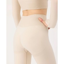 Bej Renk Yüksek Bel Tayt