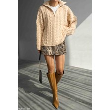 Saphyr Saç Örgüsü Desen Oversize Hardal Kazak