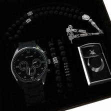 Erkeğe Hediye Seti Kol Saati Tespih Bileklik Çakmak Sevgili Hediyeleri Evlilik Yıl Dönümü Doğum Günü Hediyesi