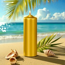 Kuzey Oyuncak Vıp Yüksek Kalite 12 cm Gold Kalın Silindir Mum Parlak Metalik Gold Mum Gold Silindir Mum 12X4.5 cm