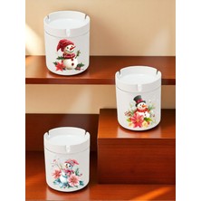 Kardan Adam ve Çiçek Desenli 3'lü Seramik Küllük Seti, Şık ve Kullanışlı