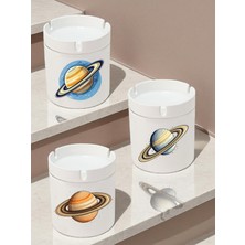 Satürn Temalı 3'lü Seramik Küllük Seti, Kokusuz ve Şık Tasarım