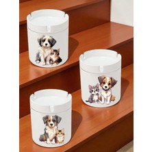 Sevimli Kedi Köpek Temalı 3'lü Seramik Küllük Seti, Kokusuz ve Şık Tasarım