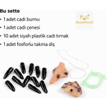 Cadı Aksesuar Seti – Burun, Çene, Fosforlu Diş ve 10 Adet Siyah Tırnak