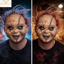 Çaki Korku Bebek Maskesi – Saçlı Plastik Yüz Maskesi