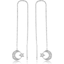 Noip 925 Ayar Gümüş Zincirli Ay Yıldız Küpe EA1160044 (925)