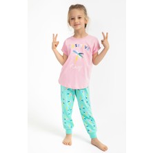 Rolypoly Kız Çocuk Pembe Kısa Kol Pijama Takım