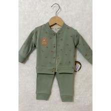 Tuem Baby Tuembaby %100 Pamuk Ayıcık Desenli Hırka+ Uzun Kollu Body+Lastikli Tayt Unisex Bebek Takımı