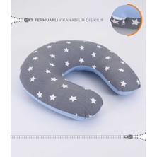 Umaybebek Emzirme Yastığı Minderi Gri Mavi %100 Pamuklu