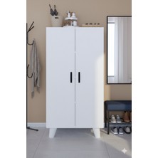 Kzy Mobilya 12R 4 Raflı 2 Kapaklı Ayakkabı Dolabı Ayakkabılık Çok Amaçlı Dolap Kiler Dolabı Erzak Dolabı Beyaz